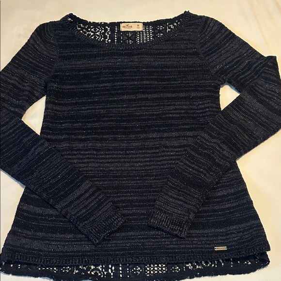 Hollister Navy Lace Knit Top Size Medium - Picture 1 of 4
